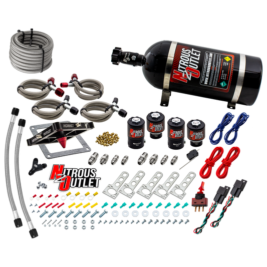 Nitrous Outlet 4500  Hornet 2 Dual Stage System - Two .122 Nitrous Solenoids/Two .177 Fuel Solenoids/Universal Solenoid Brackets - (Gas/E85)(5-55 psi)(50-500 HP Per Stage)(10lb Bottle)