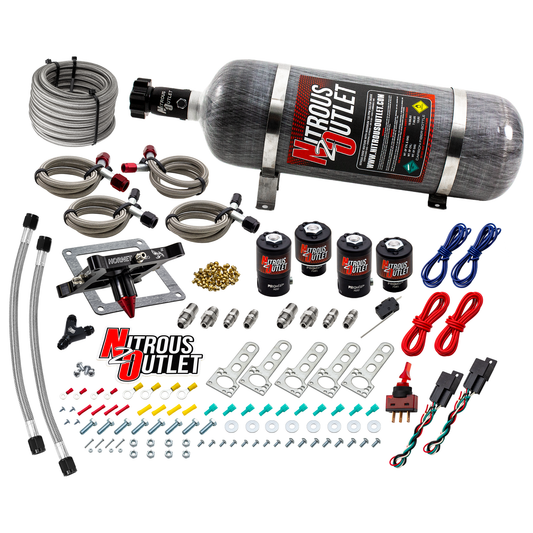 Nitrous Outlet 4500  Hornet 3 Dual Stage System - Two .122 Nitrous Solenoids/Two .177 Fuel Solenoids/Universal Solenoid Brackets - (Gas/E85)(5-55 psi)(50-500 HP Per Stage)(12lb Bottle)