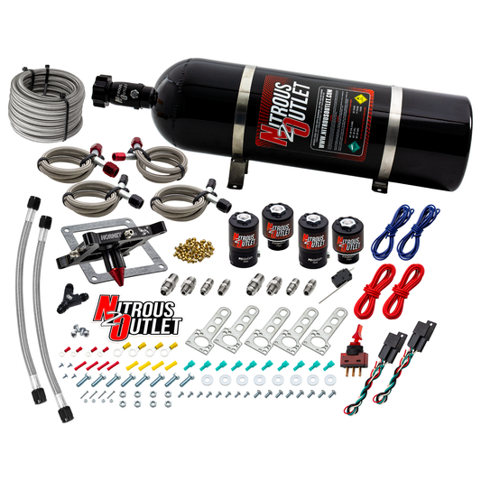 Nitrous Outlet 4500  Hornet 3 Dual Stage System - Two .122 Nitrous Solenoids/Two .177 Fuel Solenoids/Universal Solenoid Brackets - (Gas/E85)(5-55 psi)(50-500 HP Per Stage)(15lb Bottle)