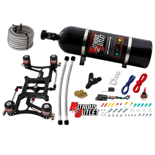 Nitrous Outlet 4500 Hornet 2 Dual Stage System - Hard-line/Two .122 Nitrous Solenoids/Two .177 Fuel Solenoids/Four Solenoid Boomerang Bracket - (Gas/E85)(5-55 psi)(50-500 HP Per Stage)(15lb Bottle)
