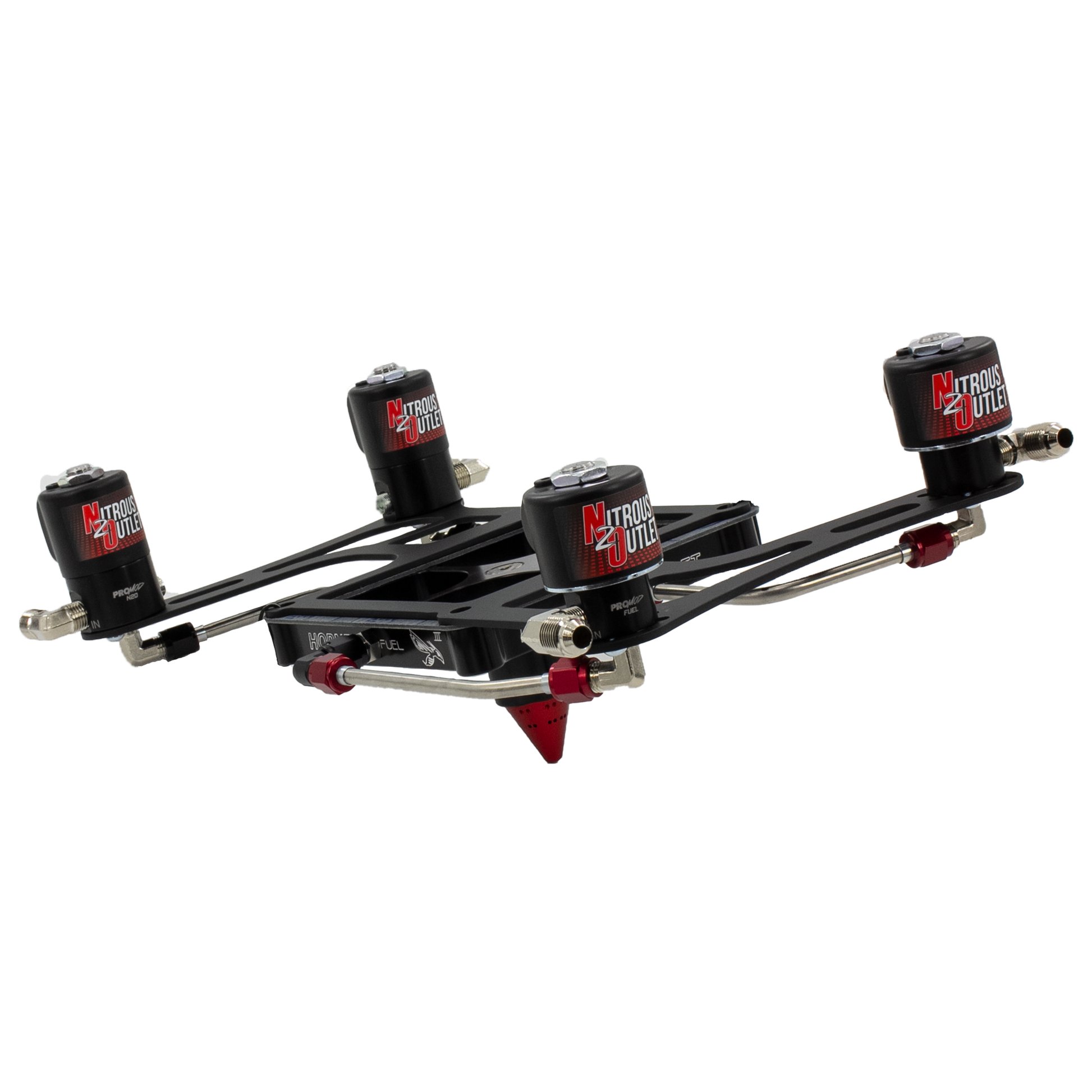 Nitrous Outlet 4500 Hornet 3 Dual Stage Solenoid Forward Conversion Kit - Hard-line/Two .122 Nitrous Solenoids/Two .177 Fuel Solenoids/Four Solenoid Boomerang Bracket - (Gas/E85)(5-55 psi)(50-500 HP Per Stage)