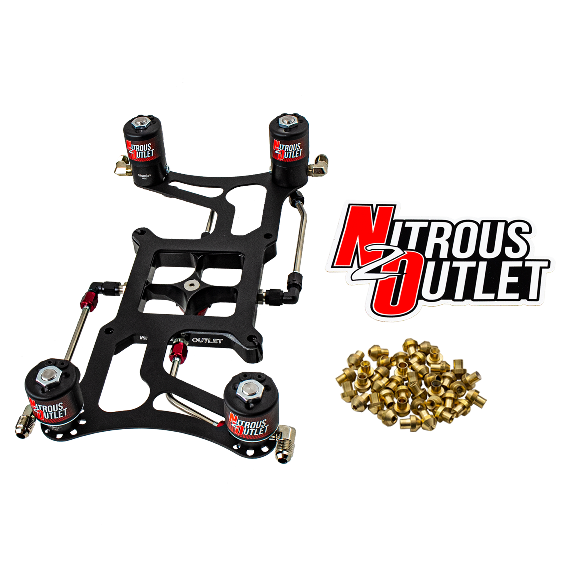 Nitrous Outlet 4500 Hornet 2 Dual Stage Solenoid Forward Conversion Kit - Hard-line/Two .122 Nitrous Solenoids/Two .177 Fuel Solenoids/Four Solenoid Boomerang Bracket - (Gas/E85)(5-55 psi)(50-500 HP Per Stage)