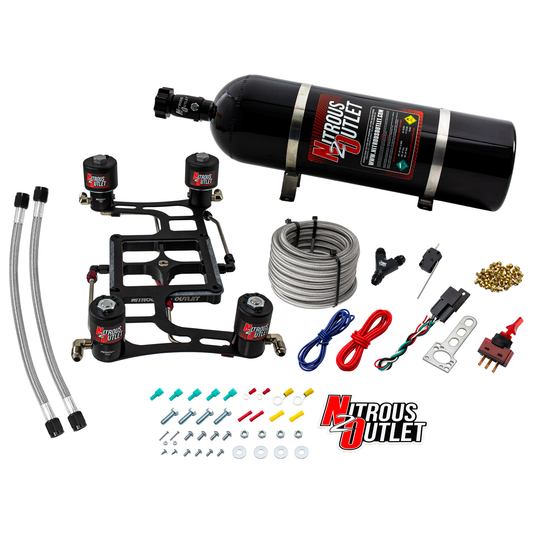 Nitrous Outlet 4500 Hornet 2 Race Dual Stage System - Hard-line/Two .178 Trashcan Nitrous Solenoids/Two .310 Fuel Solenoids/Four Solenoid Boomerang Bracket - (Gas/E85)(5-55 psi)(50-600 HP Per Stage)(15lb Bottle)