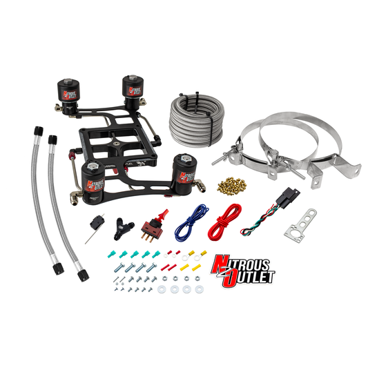 Nitrous Outlet 4500 Hornet 3 Race Dual Stage System - Hard-line/Two .178 Trashcan Nitrous Solenoids/Two .310 Fuel Solenoids/Four Solenoid Boomerang Bracket - (Gas/E85)(5-55 psi)(50-600 HP Per Stage)(No Bottle)