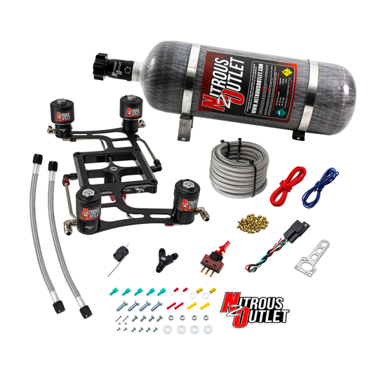Nitrous Outlet 4500 Hornet 3 Race Dual Stage System - Hard-line/Two .178 Trashcan Nitrous Solenoids/Two .310 Fuel Solenoids/Four Solenoid Boomerang Bracket - (Gas/E85)(5-55 psi)(50-600 HP Per Stage)(12lb Bottle)