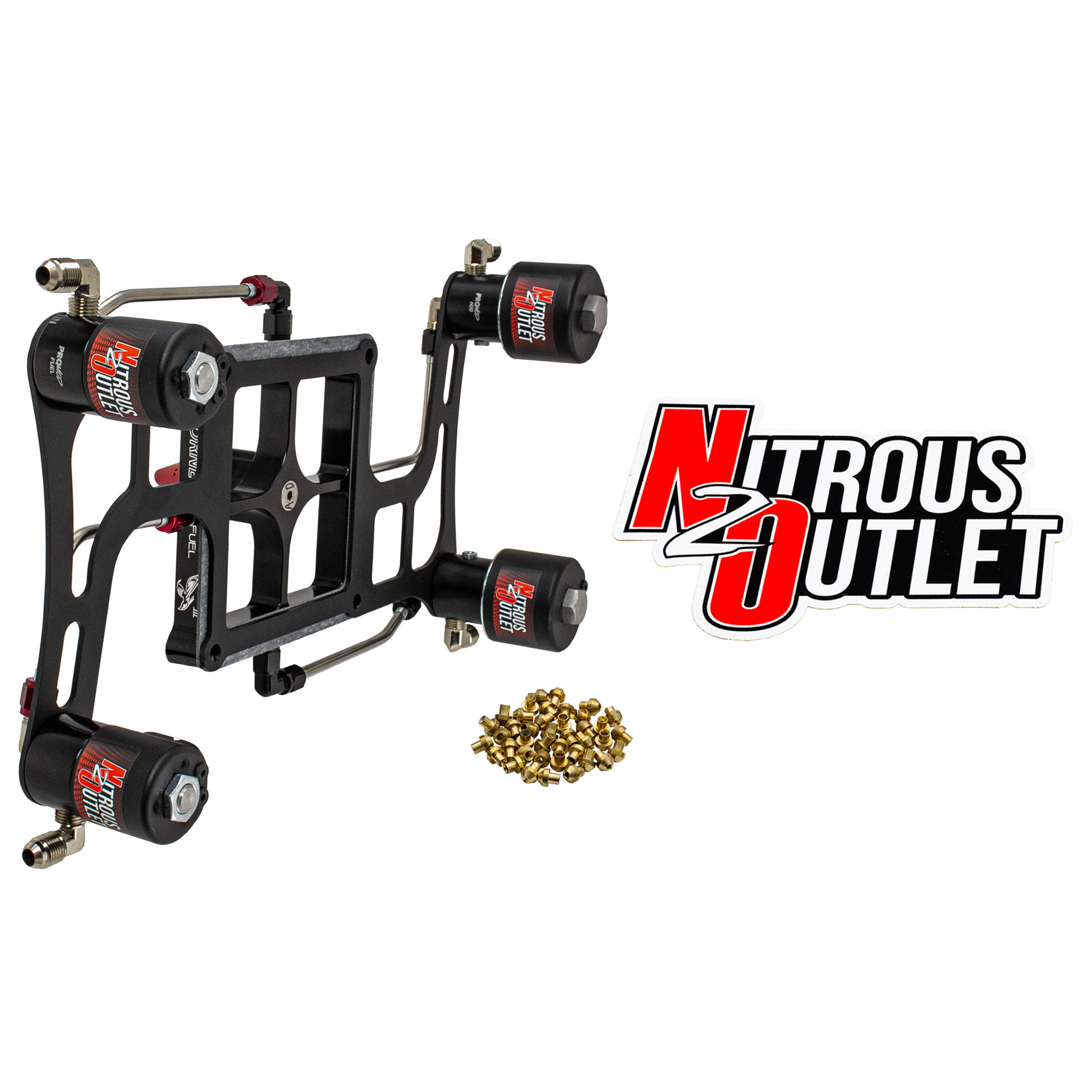 Nitrous Outlet 4500 Hornet 3 Race Dual Stage Solenoid Forward Conversion Kit - Hard-line/Two .178 Trashcan Nitrous Solenoids/Two .310 Fuel Solenoids/Four Solenoid Boomerang Bracket - (Gas/E85)(5-55 psi)(50-600 HP Per Stage)