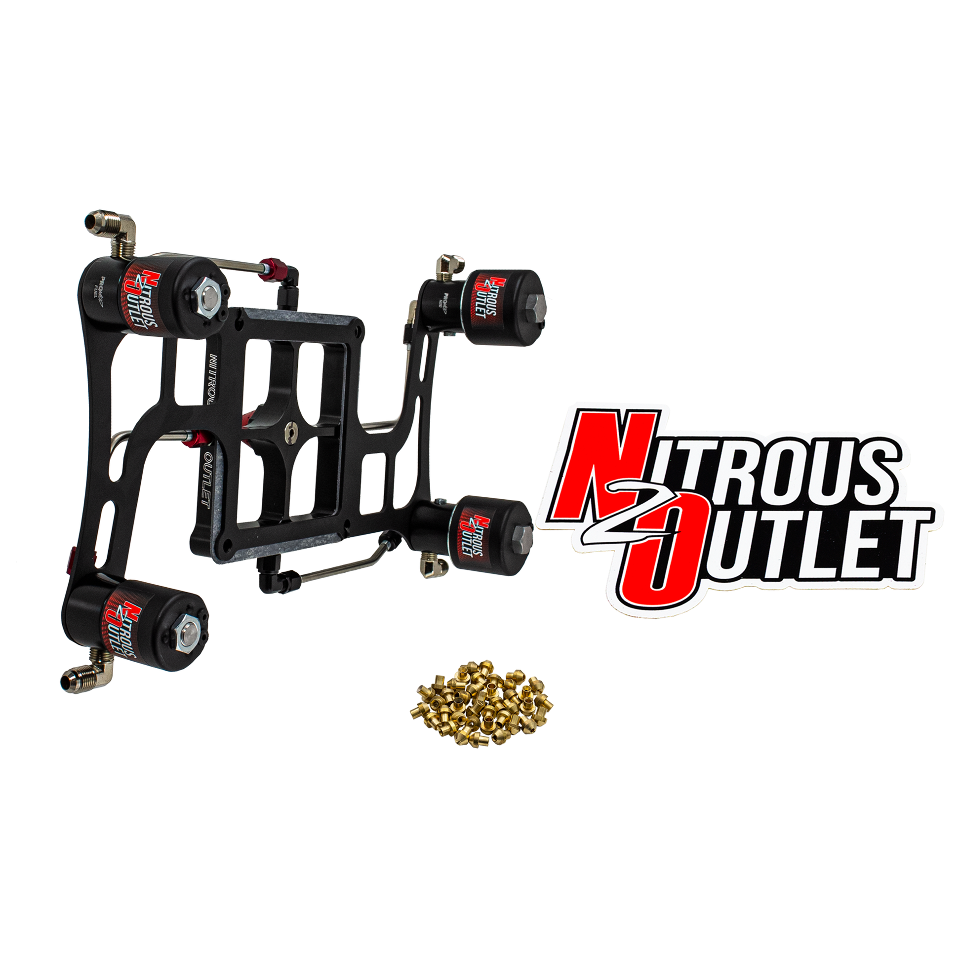 Nitrous Outlet 4500 Hornet 2 Race Dual Stage Solenoid Forward Conversion Kit - Hard-line/Two .178 Trashcan Nitrous Solenoids/Two .310 Fuel Solenoids/Four Solenoid Boomerang Bracket - (Gas/E85)(5-55 psi)(50-600 HP Per Stage)