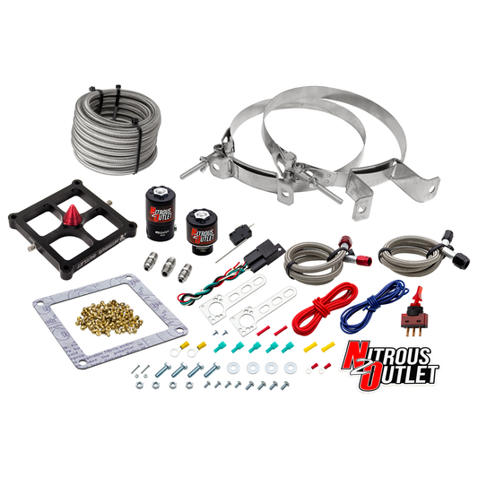 Nitrous Outlet 4500 Stinger 2 System - Braided Hoses/.122 Nitrous Solenoid/.177 Fuel Solenoid/Universal Solenoid Brackets - (Gas/E85)(5-55 psi)(50-500 HP)(No Bottle)