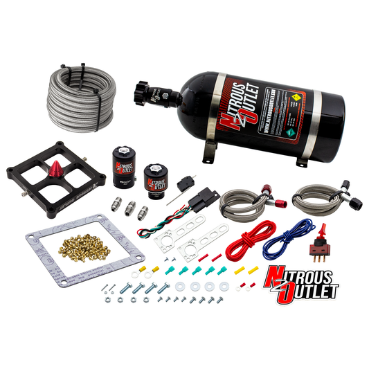 Nitrous Outlet 4500 Stinger 2 System - Braided Hoses/.122 Nitrous Solenoid/.177 Fuel Solenoid/Universal Solenoid Brackets - (Gas/E85)(5-55 psi)(50-500 HP)(10lb Bottle)