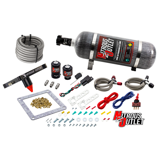 Nitrous Outlet 4500 Stinger 3 System - Braided Hoses/.122 Nitrous Solenoid/.177 Fuel Solenoid/Universal Solenoid Brackets - (Gas/E85)(5-55 psi)(50-500 HP)(12lb Bottle)