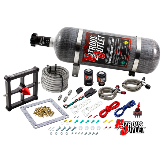 Nitrous Outlet 4500 Stinger 4 System - Braided Hoses/.122 Nitrous Solenoid/.177 Fuel Solenoid/Universal Solenoid Brackets - (Gas/E85)(5-55 psi)(50-500 HP)(12lb Bottle)