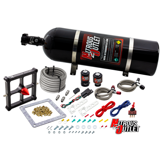 Nitrous Outlet 4500 Stinger 4 System - Braided Hoses/.122 Nitrous Solenoid/.177 Fuel Solenoid/Universal Solenoid Brackets - (Gas/E85)(5-55 psi)(50-500 HP)(15lb Bottle)