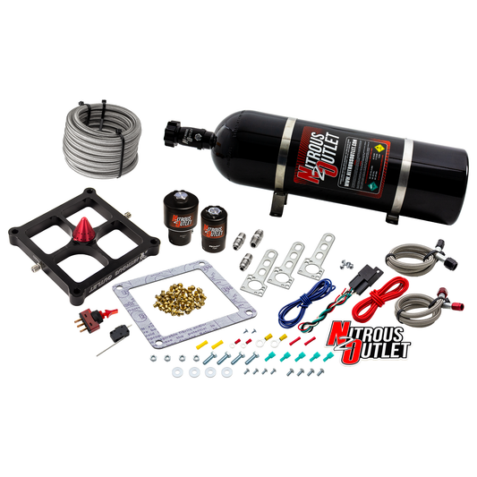 Nitrous Outlet 4500 Stinger 2 Race System - Braided Hoses/.178 Trashcan Nitrous Solenoid/.310 Fuel Solenoid/Universal Solenoid Brackets - (Gas/E85)(5-55 psi)(50-600 HP)(15lb Bottle)