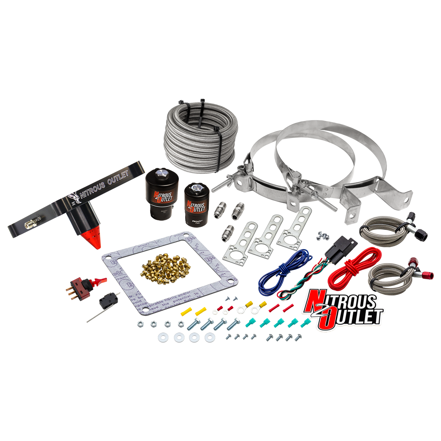 Nitrous Outlet 4500 Stinger 3 Race System - Braided Hoses/.178 Trashcan Nitrous Solenoid/.310 Fuel Solenoid/Universal Solenoid Brackets - (Gas/E85)(5-55 psi)(50-600 HP)(No Bottle)