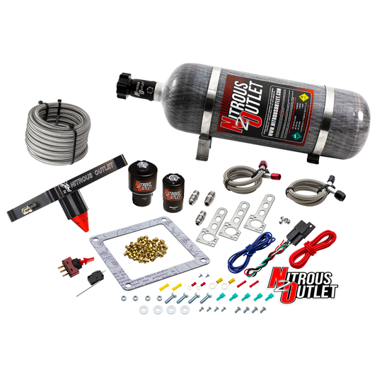 Nitrous Outlet 4500 Stinger 3 Race System - Braided Hoses/.178 Trashcan Nitrous Solenoid/.310 Fuel Solenoid/Universal Solenoid Brackets - (Gas/E85)(5-55 psi)(50-600 HP)(12lb Bottle)