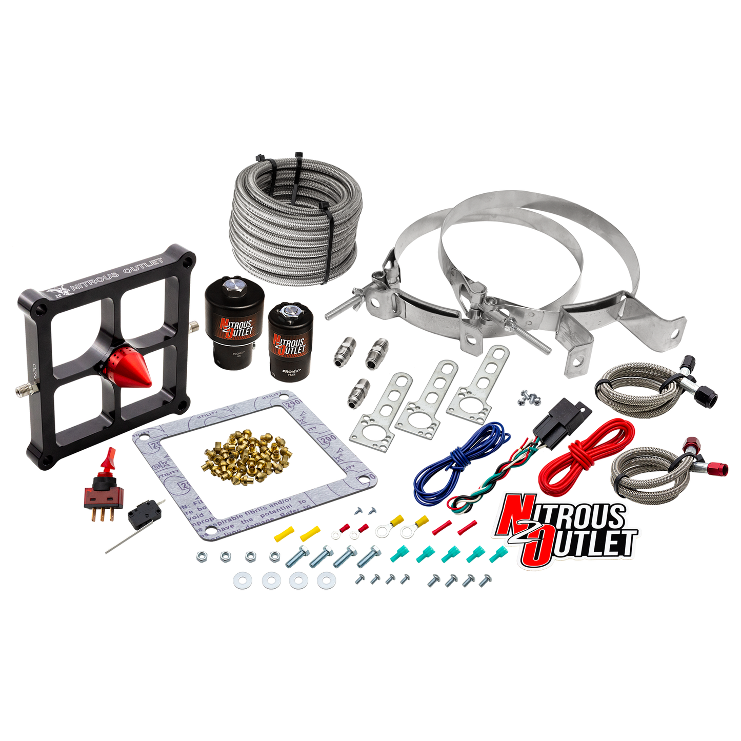 Nitrous Outlet 4500 Stinger 4 Race System - Braided Hoses/.178 Trashcan Nitrous Solenoid/.310 Fuel Solenoid/Universal Solenoid Brackets - (Gas/E85)(5-55 psi)(50-600 HP)(No Bottle)