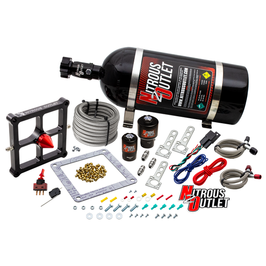 Nitrous Outlet 4500 Stinger 4 Race System - Braided Hoses/.178 Trashcan Nitrous Solenoid/.310 Fuel Solenoid/Universal Solenoid Brackets - (Gas/E85)(5-55 psi)(50-600 HP)(10lb Bottle)