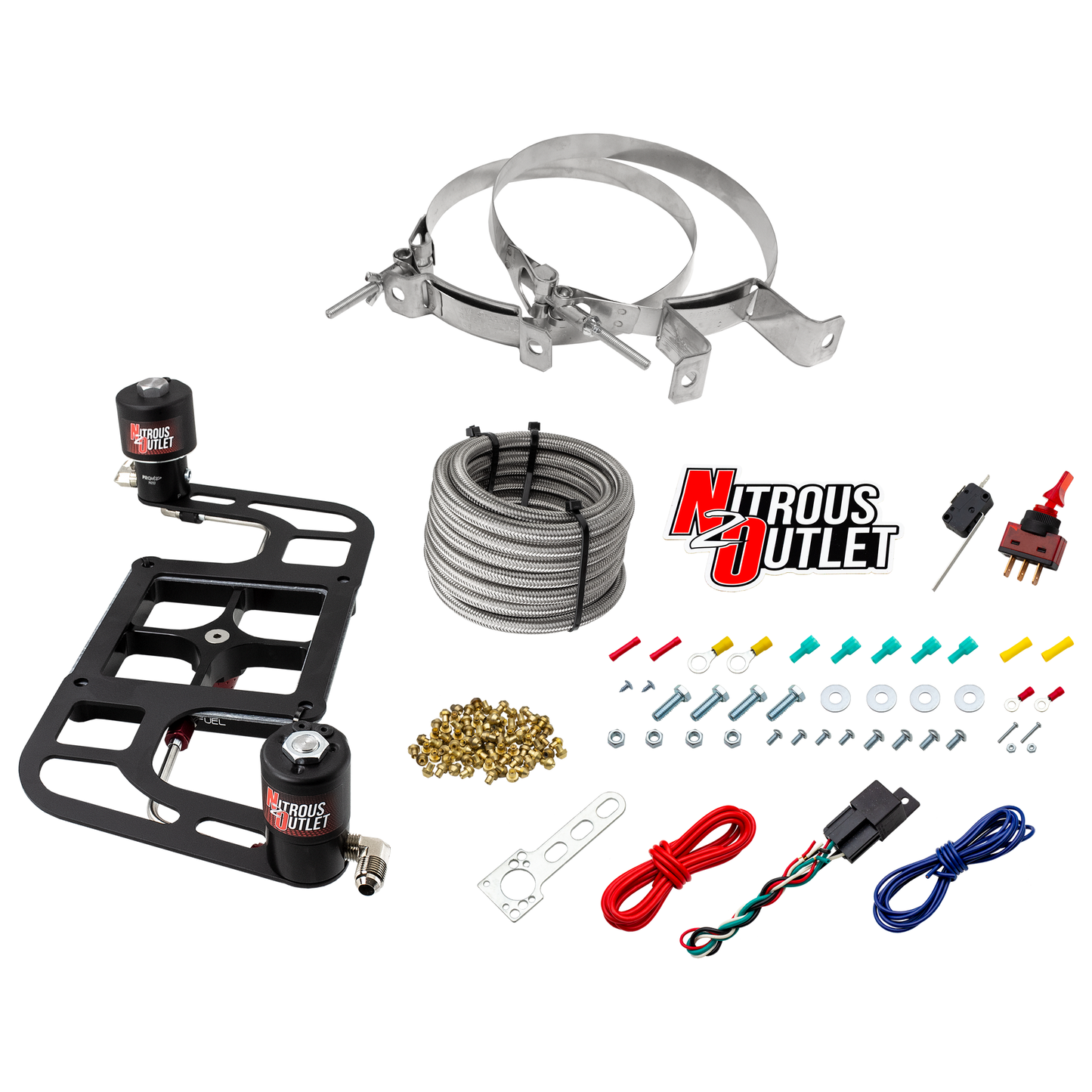 Nitrous Outlet 4500 Stinger 2 System - Hard-line/.122 Nitrous Solenoid/.177 Fuel Solenoid/Boomerang Solenoid Bracket - (Gas/E85)(5-55 psi)(50-500 HP)(No Bottle)