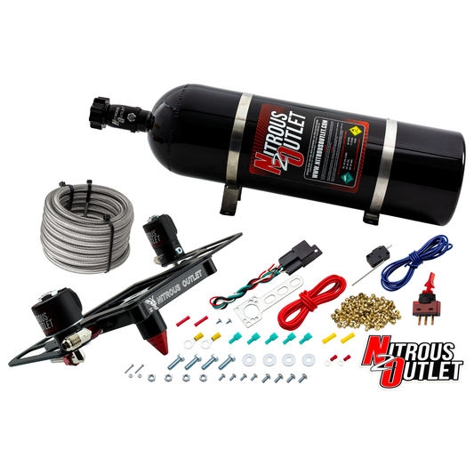 Nitrous Outlet 4500 Stinger 3 System - Hard-line/.122 Nitrous Solenoid/.177 Fuel Solenoid/Boomerang Solenoid Bracket - (Gas/E85)(5-55 psi)(50-500 HP)(15lb Bottle)