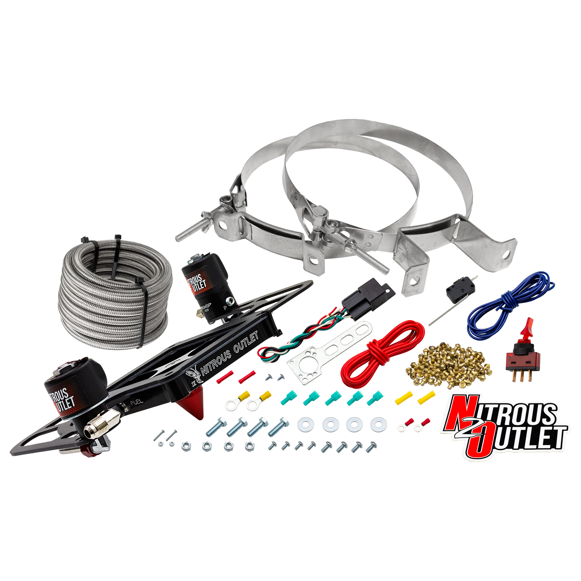 Nitrous Outlet 4500 Stinger 4 System - Hard-line/.122 Nitrous Solenoid/.177 Fuel Solenoid/Boomerang Solenoid Bracket - (Gas/E85)(5-55 psi)(50-500 HP)(No Bottle)