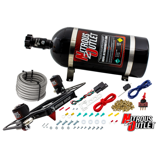 Nitrous Outlet 4500 Stinger 4 System - Hard-line/.122 Nitrous Solenoid/.177 Fuel Solenoid/Boomerang Solenoid Bracket - (Gas/E85)(5-55 psi)(50-500 HP)(10lb Bottle)