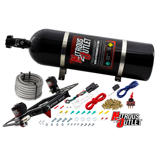Nitrous Outlet 4500 Stinger 4 System - Hard-line/.122 Nitrous Solenoid/.177 Fuel Solenoid/Boomerang Solenoid Bracket - (Gas/E85)(5-55 psi)(50-500 HP)(15lb Bottle)