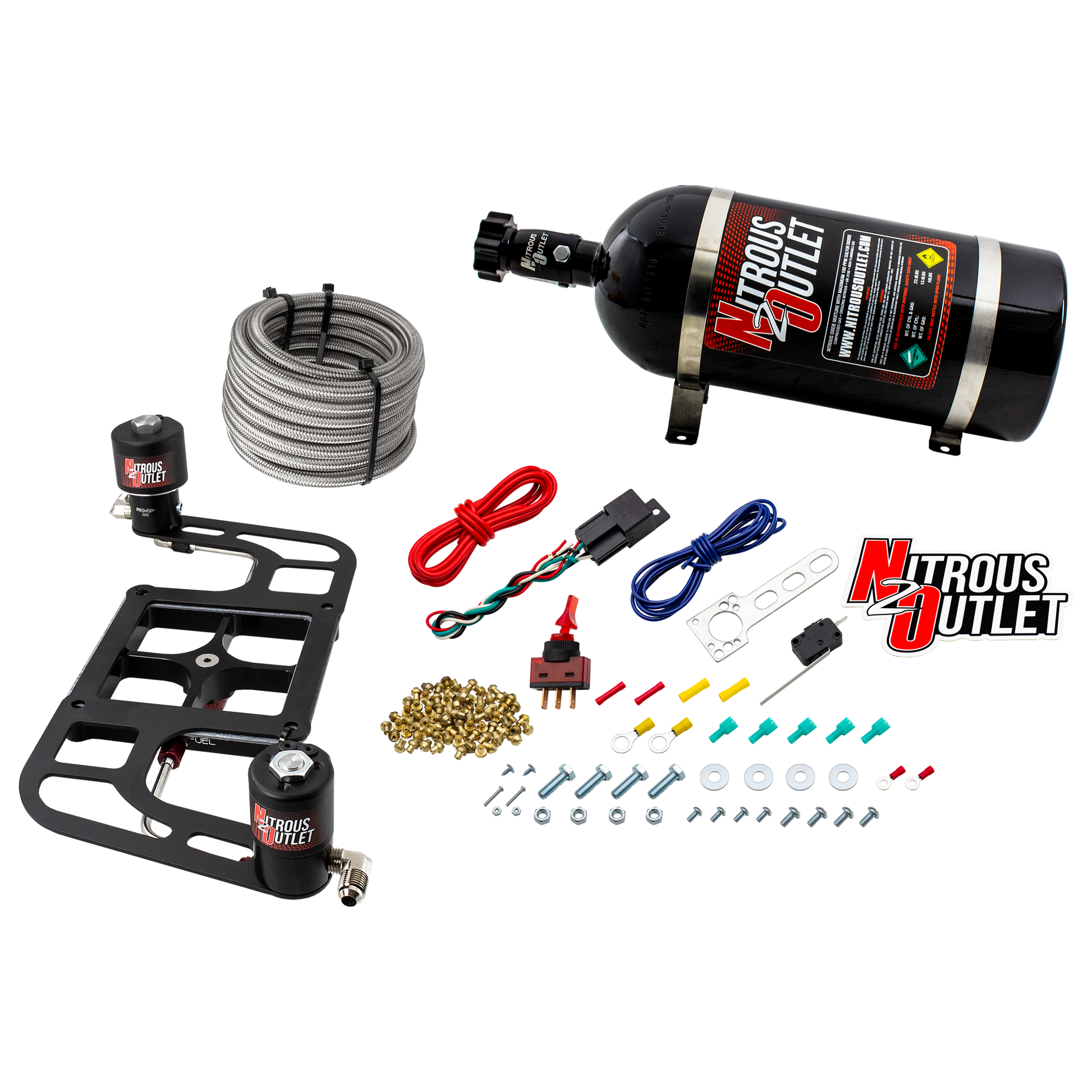 Nitrous Outlet 4500 Stinger 2 Race System - Hard-line/.178 Trashcan Nitrous Solenoid/.310 Fuel Solenoid/Boomerang Solenoid Bracket - (Gas/E85)(5-55 psi)(50-600 HP)(10lb Bottle)