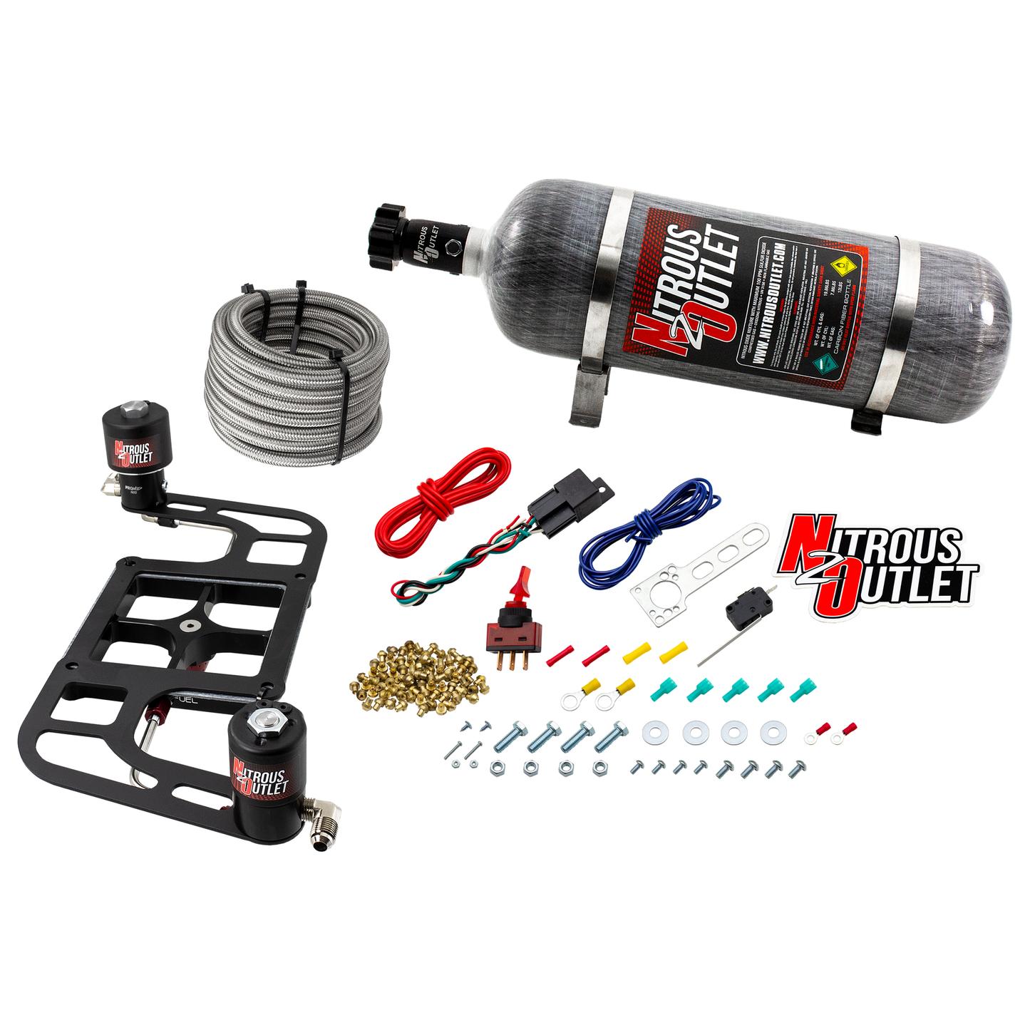 Nitrous Outlet 4500 Stinger 2 Race System - Hard-line/.178 Trashcan Nitrous Solenoid/.310 Fuel Solenoid/Boomerang Solenoid Bracket - (Gas/E85)(5-55 psi)(50-600 HP)(12lb Bottle)