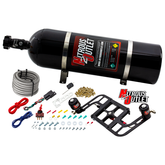 Nitrous Outlet 4500 Stinger 4 Race System - Hard-line/.178 Trashcan Nitrous Solenoid/.310 Fuel Solenoid/Boomerang Solenoid Bracket - (Gas/E85)(5-55 psi)(50-600 HP)(15lb Bottle)