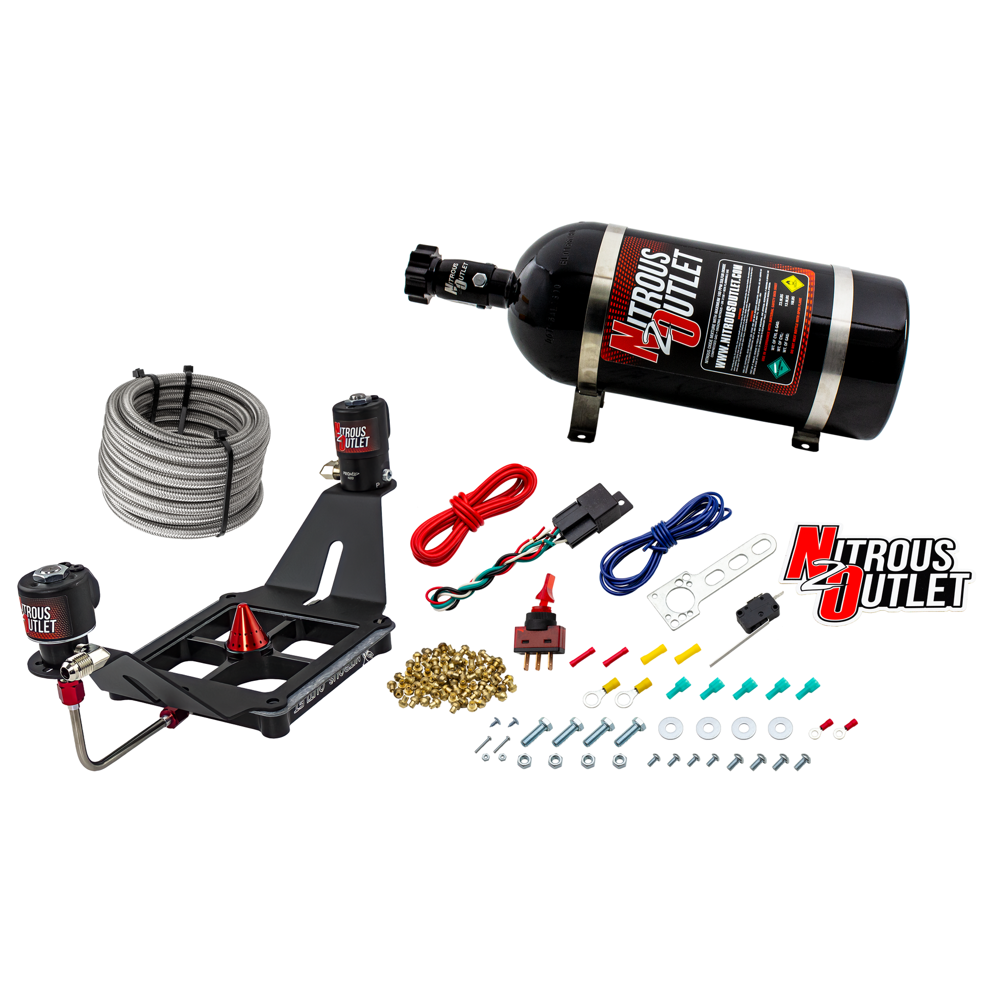 Nitrous Outlet 4500 Stinger 2 System - Hard-line/.122 Nitrous Solenoid/.177 Fuel Solenoid/Deep Break Solenoid Bracket/Solenoids Mount Upside Down - (Gas/E85)(5-55 psi)(50-500 HP)(10lb Bottle)