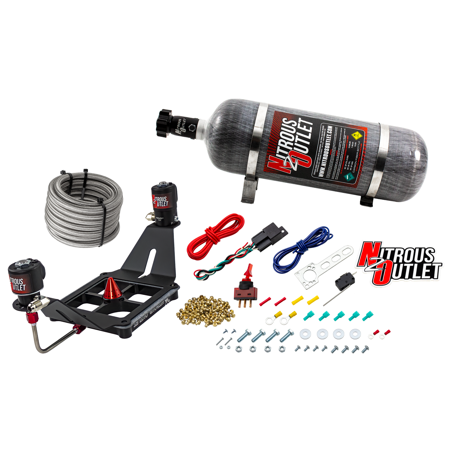 Nitrous Outlet 4500 Stinger 2 System - Hard-line/.122 Nitrous Solenoid/.177 Fuel Solenoid/Deep Break Solenoid Bracket/Solenoids Mount Upside Down - (Gas/E85)(5-55 psi)(50-500 HP)(12lb Bottle)