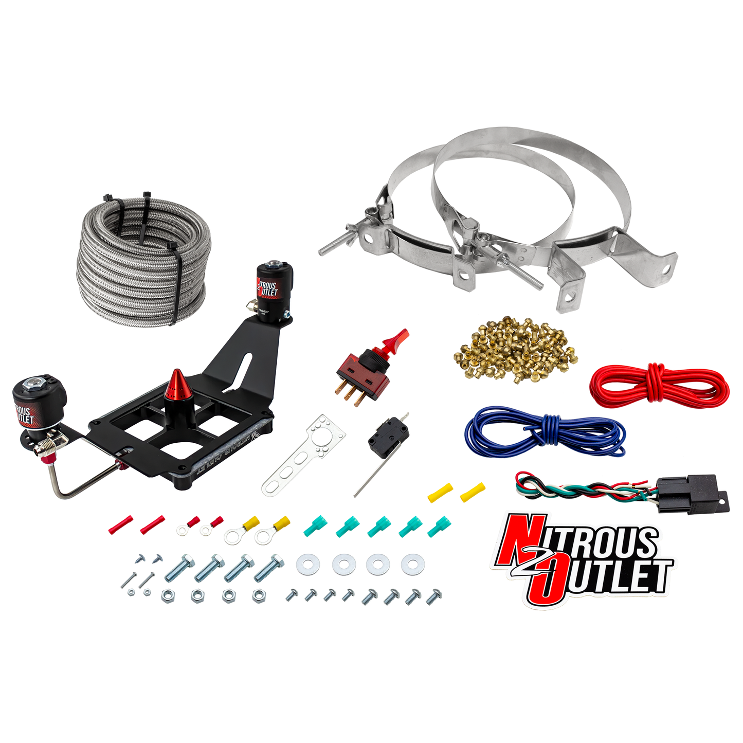 Nitrous Outlet 4500 Stinger 3 System - Hard-line/.122 Nitrous Solenoid/.177 Fuel Solenoid/Deep Break Solenoid Bracket/Solenoids Mount Upside Down - (Gas/E85)(5-55 psi)(50-500 HP)(No Bottle)