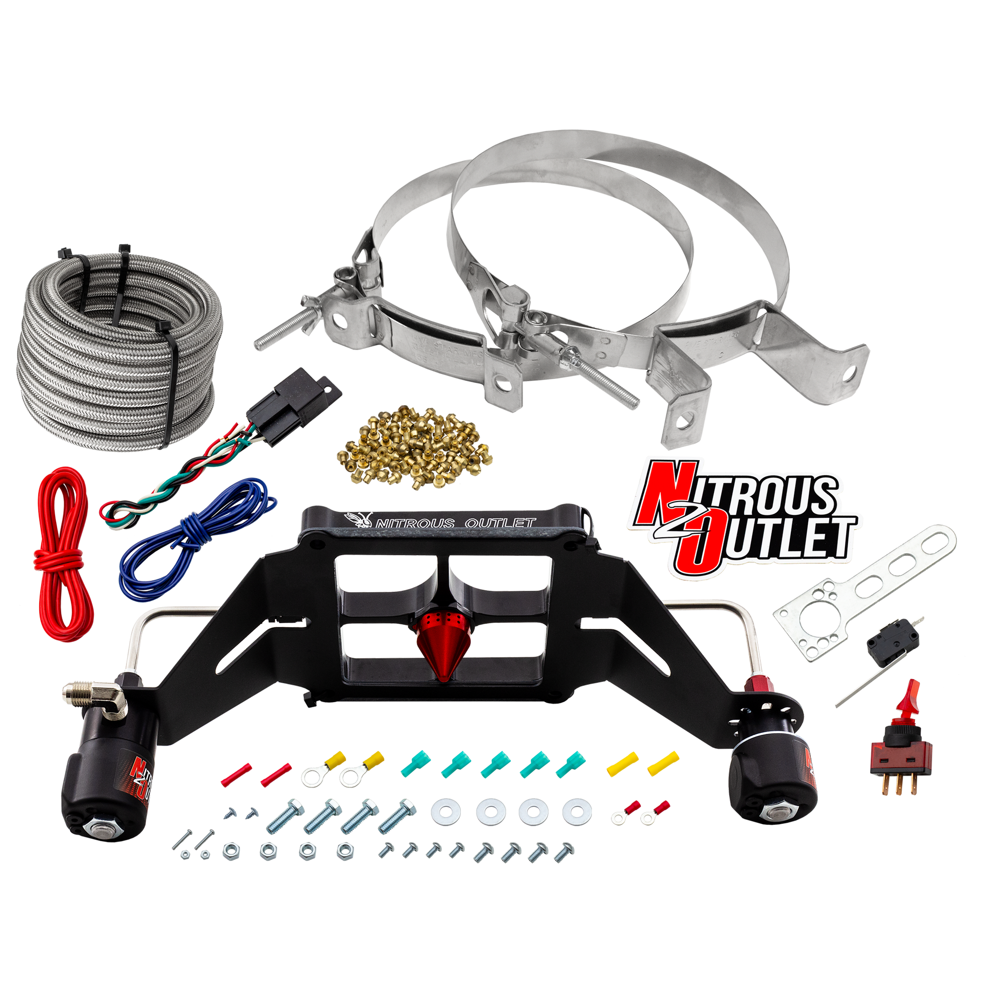 Nitrous Outlet 4500 Stinger 4 System - Hard-line/.122 Nitrous Solenoid/.177 Fuel Solenoid/Deep Break Solenoid Bracket/Solenoids Mount Upside Down - (Gas/E85)(5-55 psi)(50-500 HP)(No Bottle)