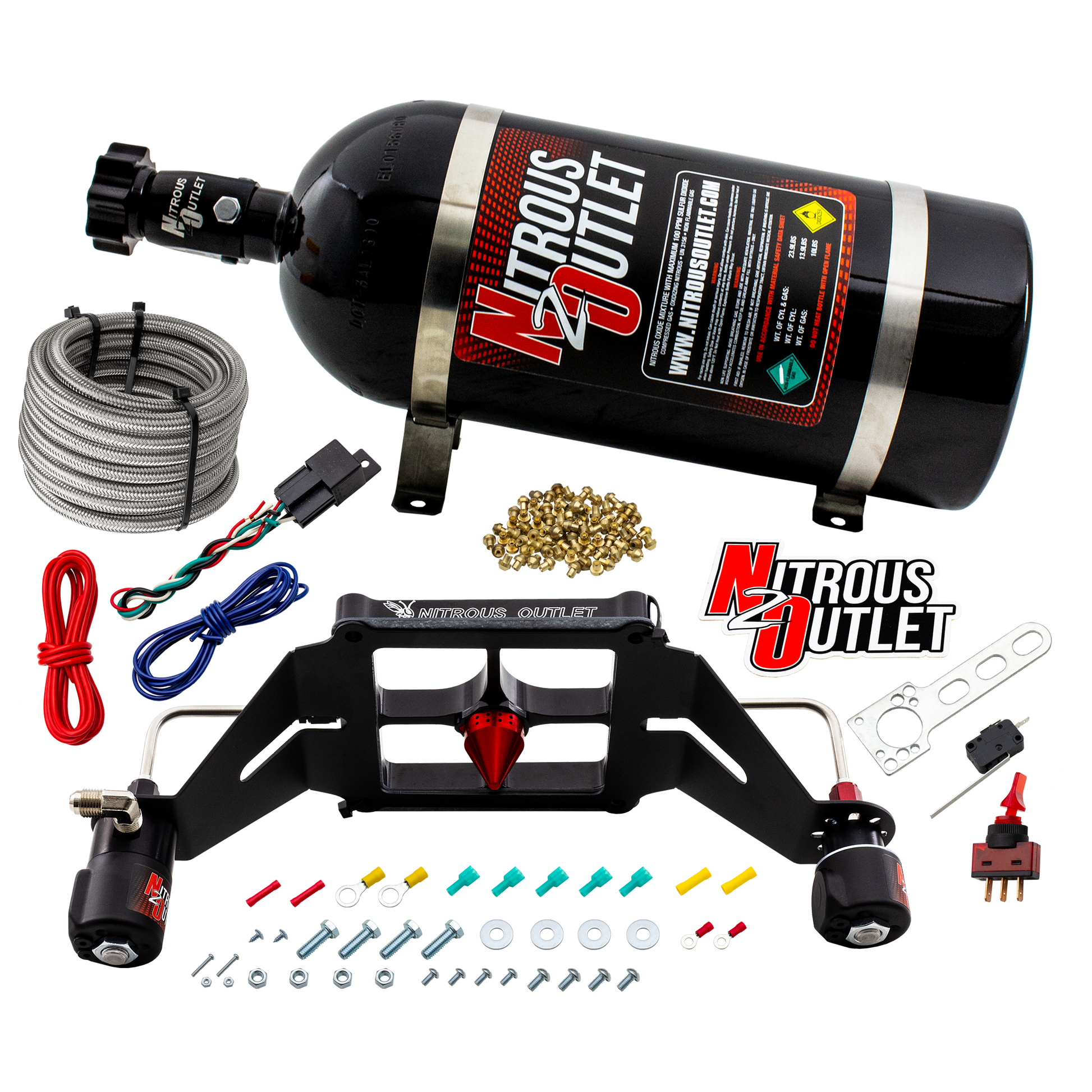 Nitrous Outlet 4500 Stinger 4 System - Hard-line/.122 Nitrous Solenoid/.177 Fuel Solenoid/Deep Break Solenoid Bracket/Solenoids Mount Upside Down - (Gas/E85)(5-55 psi)(50-500 HP)(10lb Bottle)