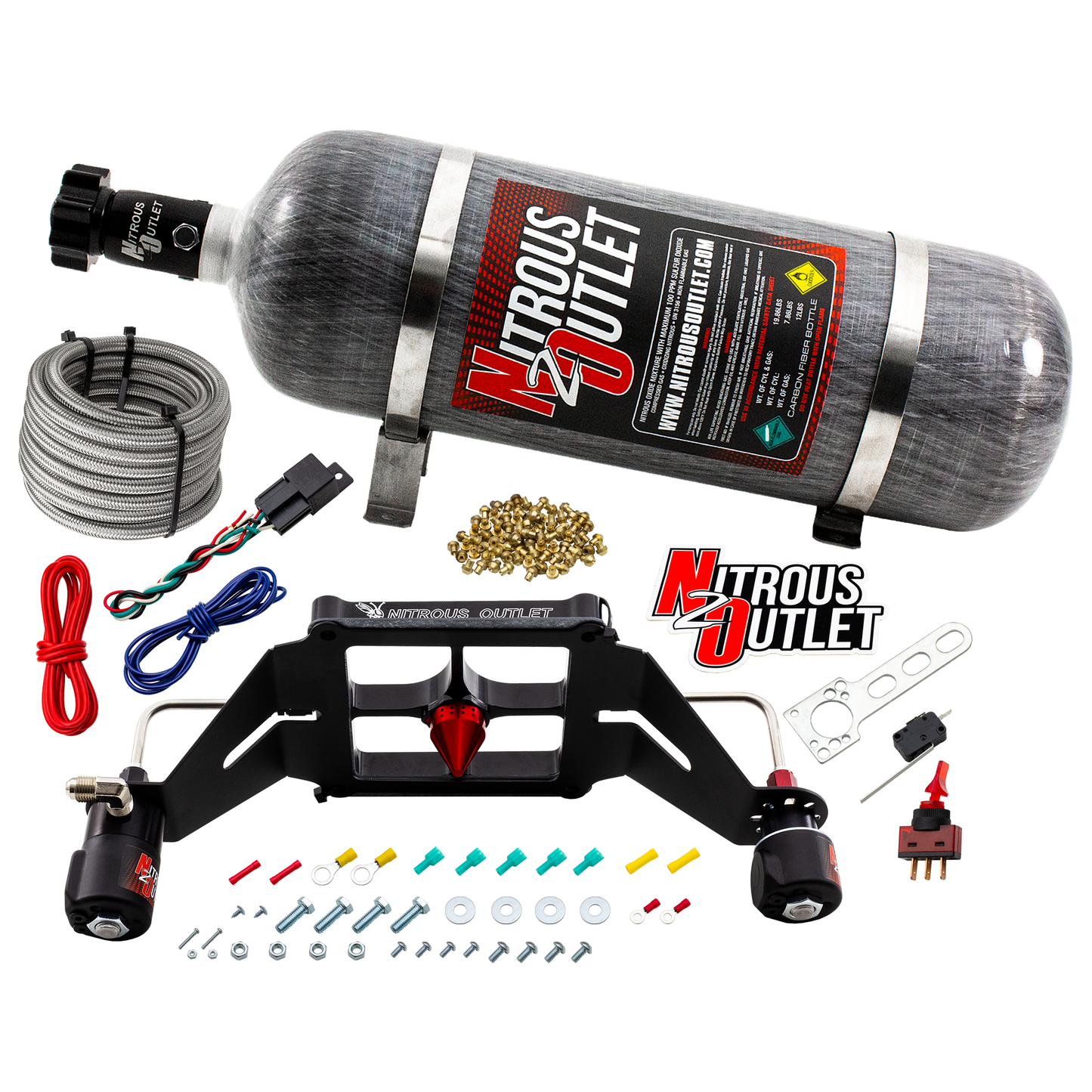 Nitrous Outlet 4500 Stinger 4 System - Hard-line/.122 Nitrous Solenoid/.177 Fuel Solenoid/Deep Break Solenoid Bracket/Solenoids Mount Upside Down - (Gas/E85)(5-55 psi)(50-500 HP)(12lb Bottle)