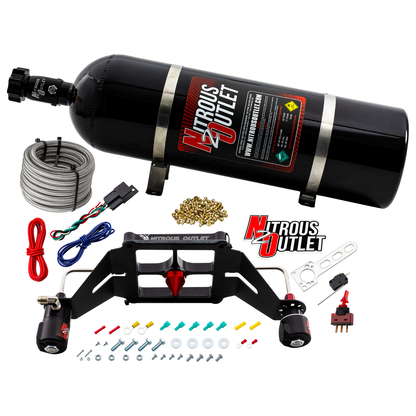 Nitrous Outlet 4500 Stinger 4 System - Hard-line/.122 Nitrous Solenoid/.177 Fuel Solenoid/Deep Break Solenoid Bracket/Solenoids Mount Upside Down - (Gas/E85)(5-55 psi)(50-500 HP)(15lb Bottle)