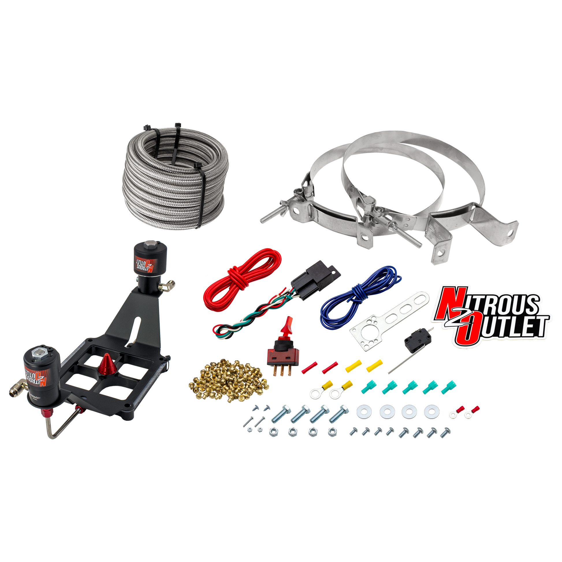 Nitrous Outlet 4500 Stinger 2 Race System - Hard-line/.178 Trashcan Nitrous Solenoid/.310 Fuel Solenoid/Deep Break Solenoid Bracket/Solenoids Mount Upside Down - (Gas/E85)(5-55 psi)(50-600 HP)(No Bottle)