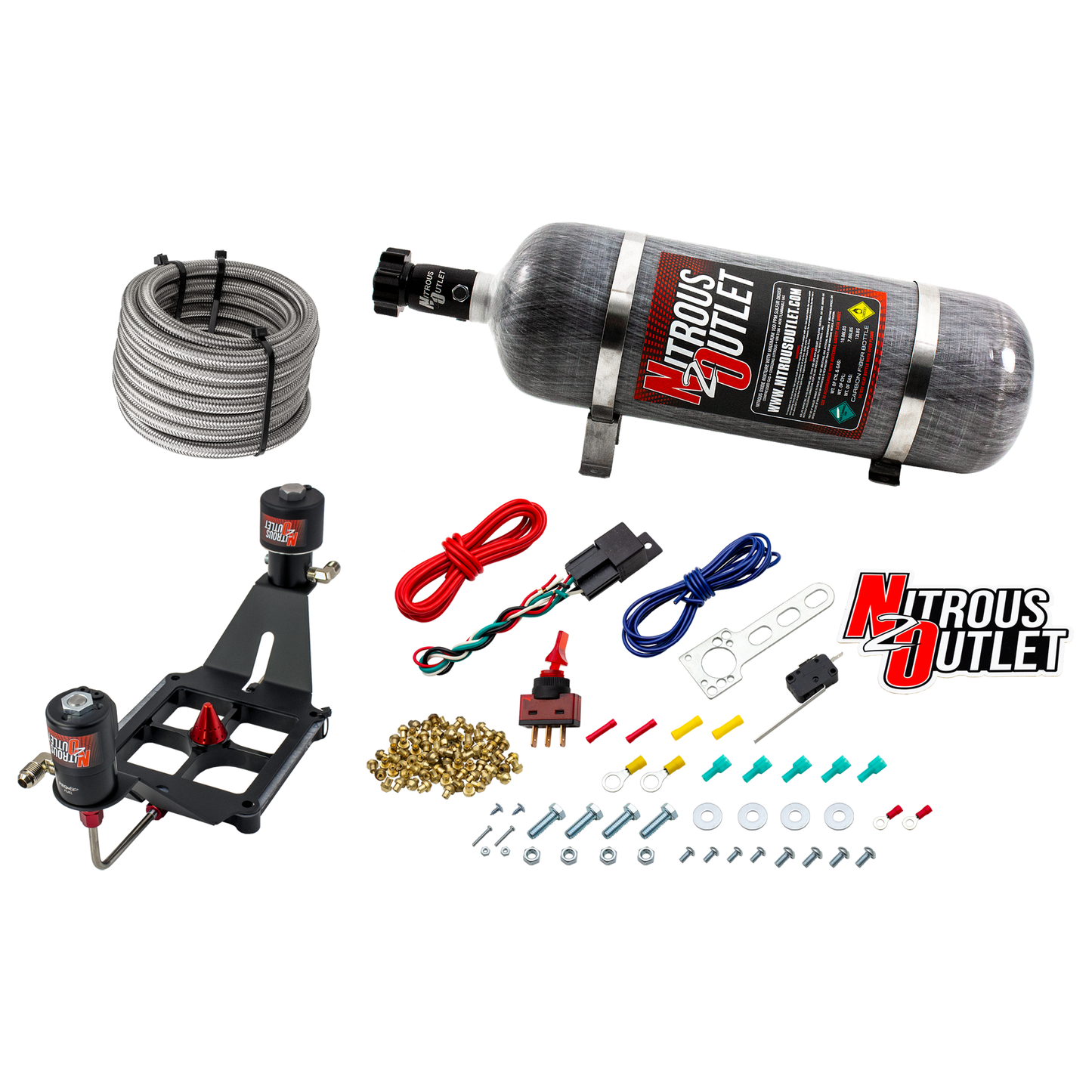 Nitrous Outlet 4500 Stinger 2 Race System - Hard-line/.178 Trashcan Nitrous Solenoid/.310 Fuel Solenoid/Deep Break Solenoid Bracket/Solenoids Mount Upside Down - (Gas/E85)(5-55 psi)(50-600 HP)(12lb Bottle)