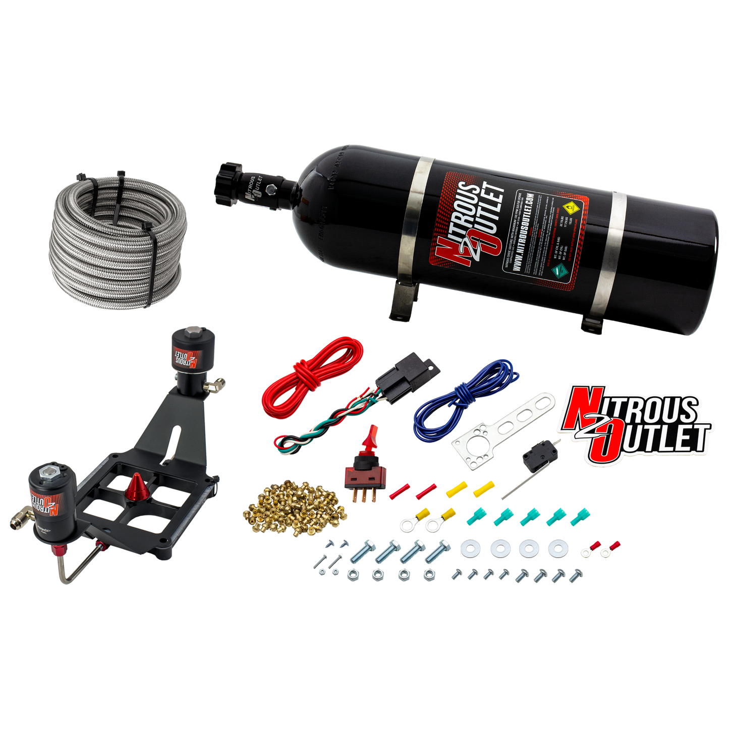 Nitrous Outlet 4500 Stinger 2 Race System - Hard-line/.178 Trashcan Nitrous Solenoid/.310 Fuel Solenoid/Deep Break Solenoid Bracket/Solenoids Mount Upside Down - (Gas/E85)(5-55 psi)(50-600 HP)(15lb Bottle)