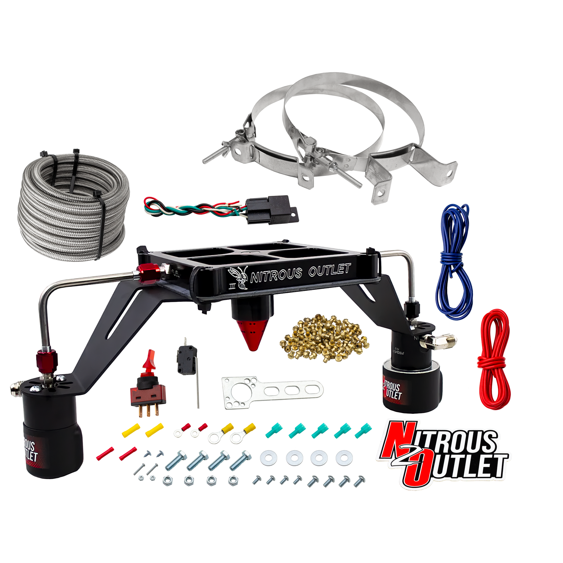 Nitrous Outlet 4500 Stinger 3 Race System - Hard-line/.178 Trashcan Nitrous Solenoid/.310 Fuel Solenoid/Deep Break Solenoid Bracket/Solenoids Mount Upside Down - (Gas/E85)(5-55 psi)(50-600 HP)(No Bottle)