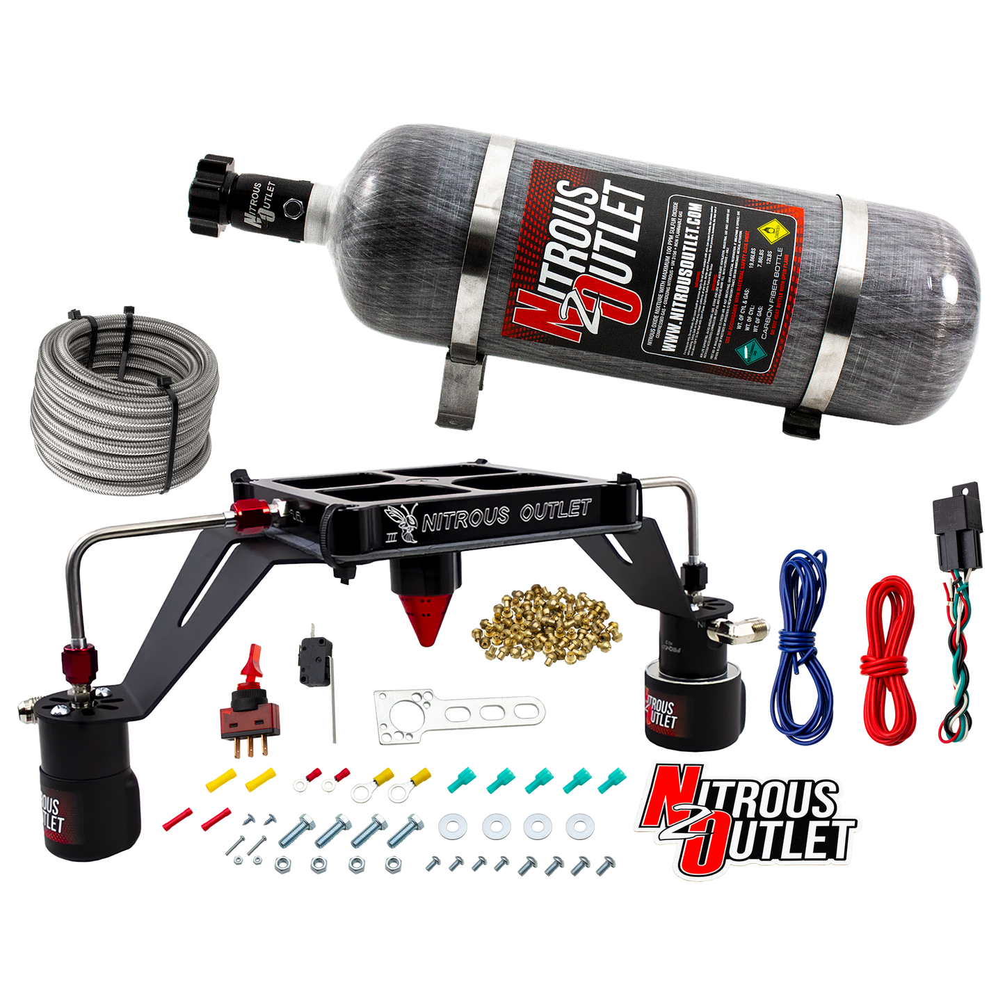 Nitrous Outlet 4500 Stinger 3 Race System - Hard-line/.178 Trashcan Nitrous Solenoid/.310 Fuel Solenoid/Deep Break Solenoid Bracket/Solenoids Mount Upside Down - (Gas/E85)(5-55 psi)(50-600 HP)(12lb Bottle)