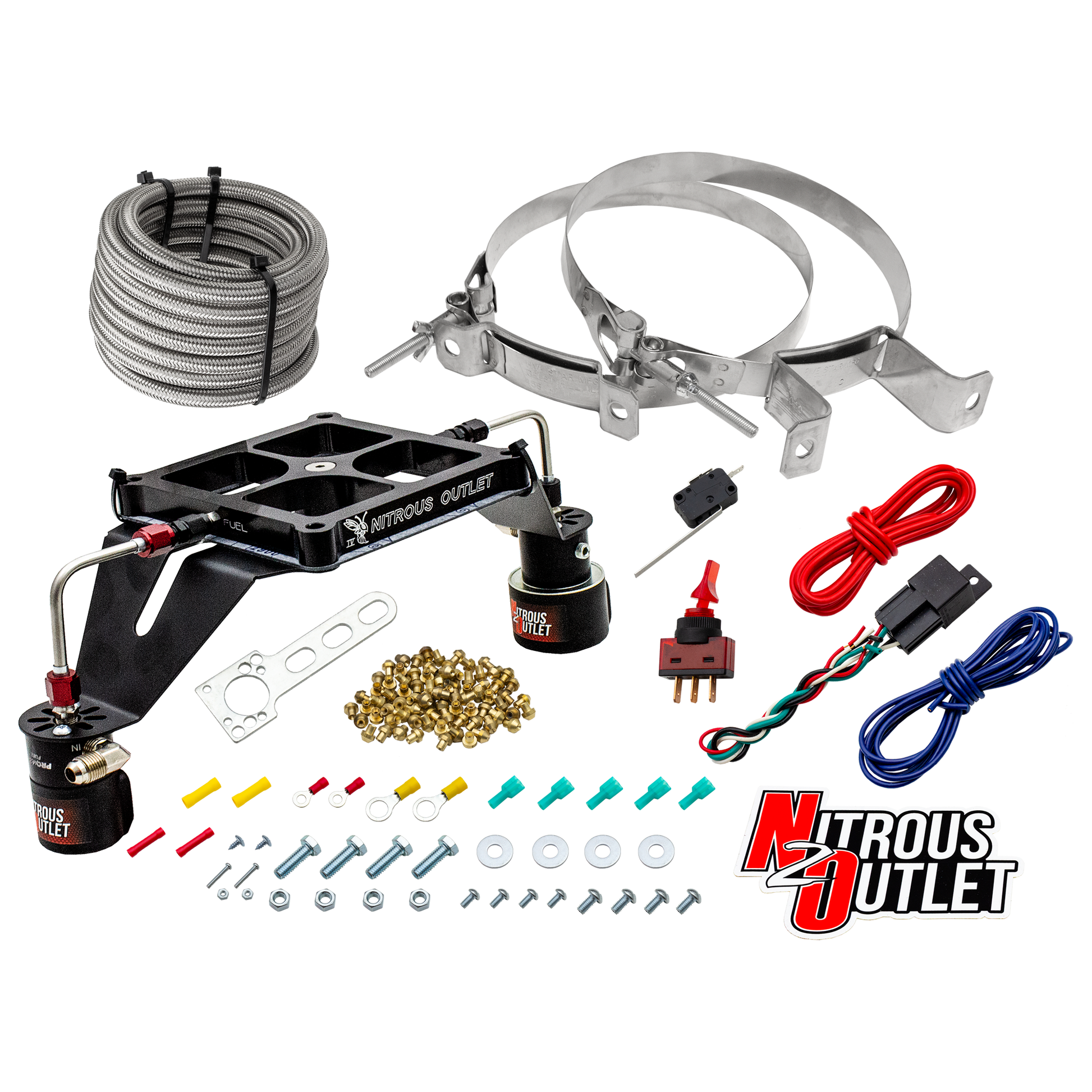 Nitrous Outlet 4500 Stinger 4 Race System - Hard-line/.178 Trashcan Nitrous Solenoid/.310 Fuel Solenoid/Deep Break Solenoid Bracket/Solenoids Mount Upside Down - (Gas/E85)(5-55 psi)(50-600 HP)(No Bottle)