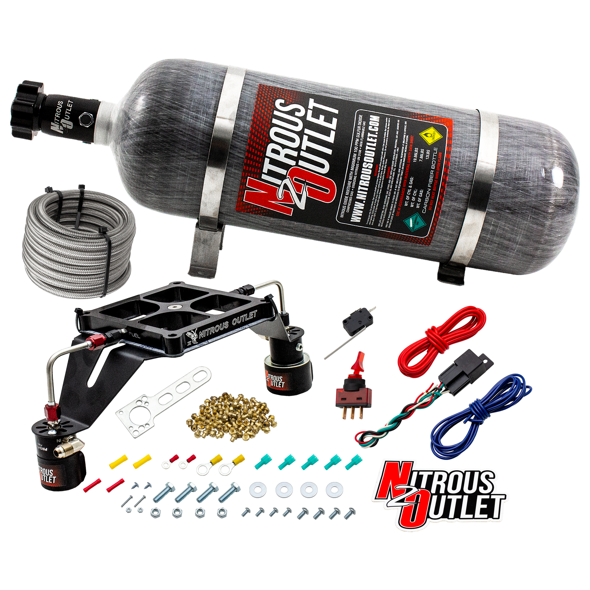 Nitrous Outlet 4500 Stinger 4 Race System - Hard-line/.178 Trashcan Nitrous Solenoid/.310 Fuel Solenoid/Deep Break Solenoid Bracket/Solenoids Mount Upside Down - (Gas/E85)(5-55 psi)(50-600 HP)(12lb Bottle)