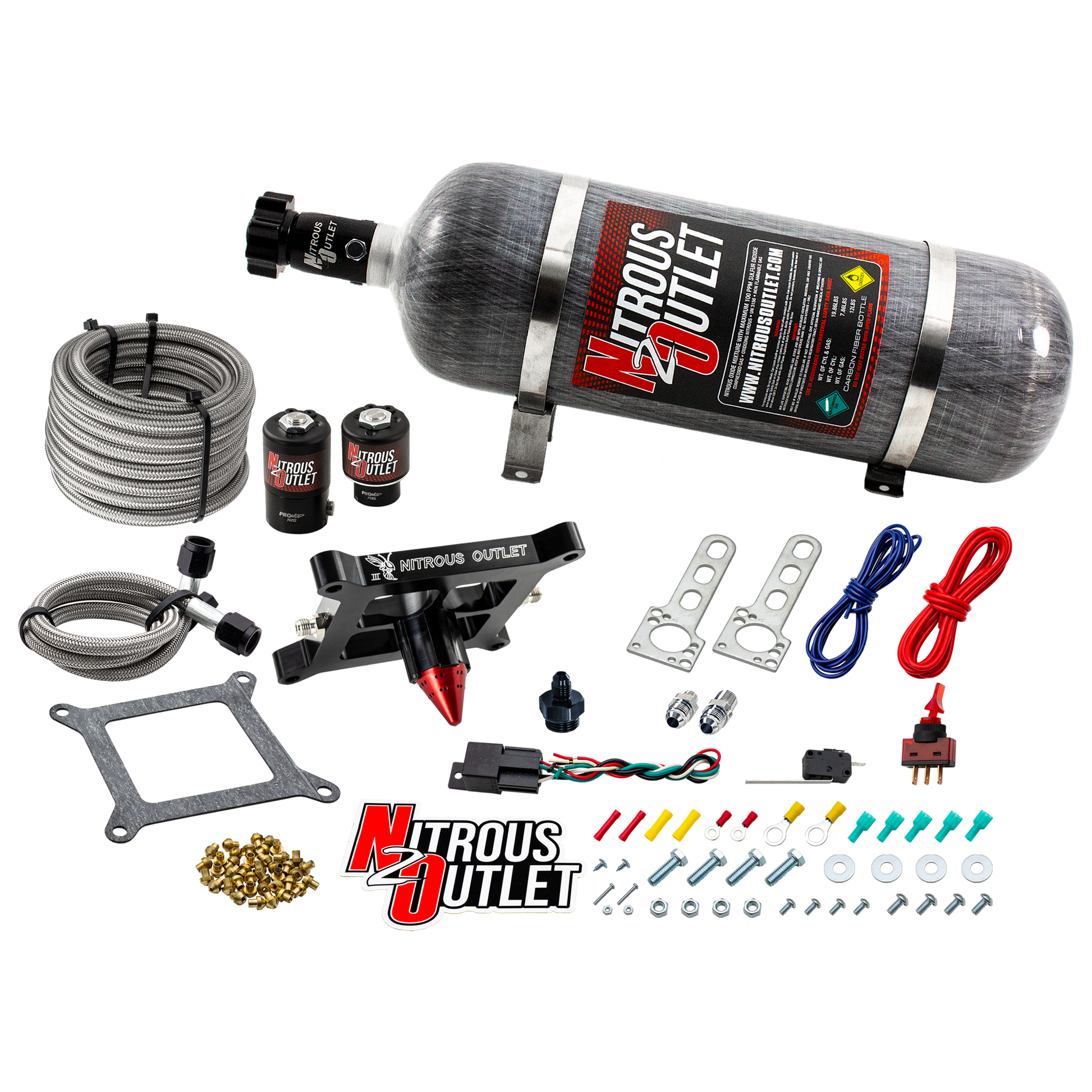 Nitrous Outlet 4150 Stinger 3 Dry System - Braided Hoses/.122 Nitrous Solenoid/Universal Solenoid Bracket - (50-500 HP)(12lb Bottle)