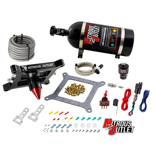 Nitrous Outlet 4150 Stinger 3 Dry Race System - Braided Hoses/.178 Trashcan Nitrous Solenoid/Universal Solenoid Bracket - (50-600 HP)(10lb Bottle)