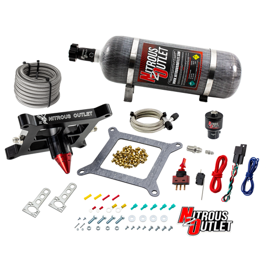 Nitrous Outlet 4150 Stinger 3 Dry Race System - Braided Hoses/.178 Trashcan Nitrous Solenoid/Universal Solenoid Bracket - (50-600 HP)(12lb Bottle)