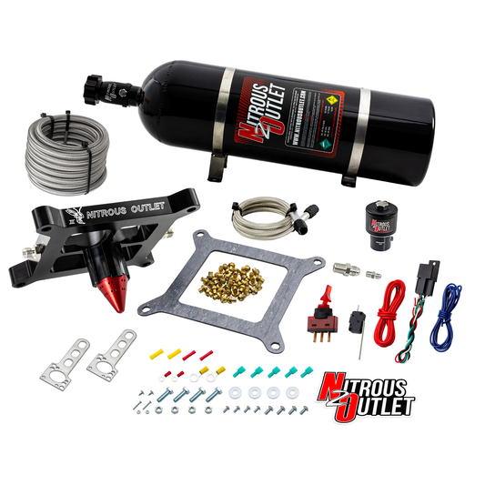 Nitrous Outlet 4150 Stinger 3 Dry Race System - Braided Hoses/.178 Trashcan Nitrous Solenoid/Universal Solenoid Bracket - (50-600 HP)(15lb Bottle)