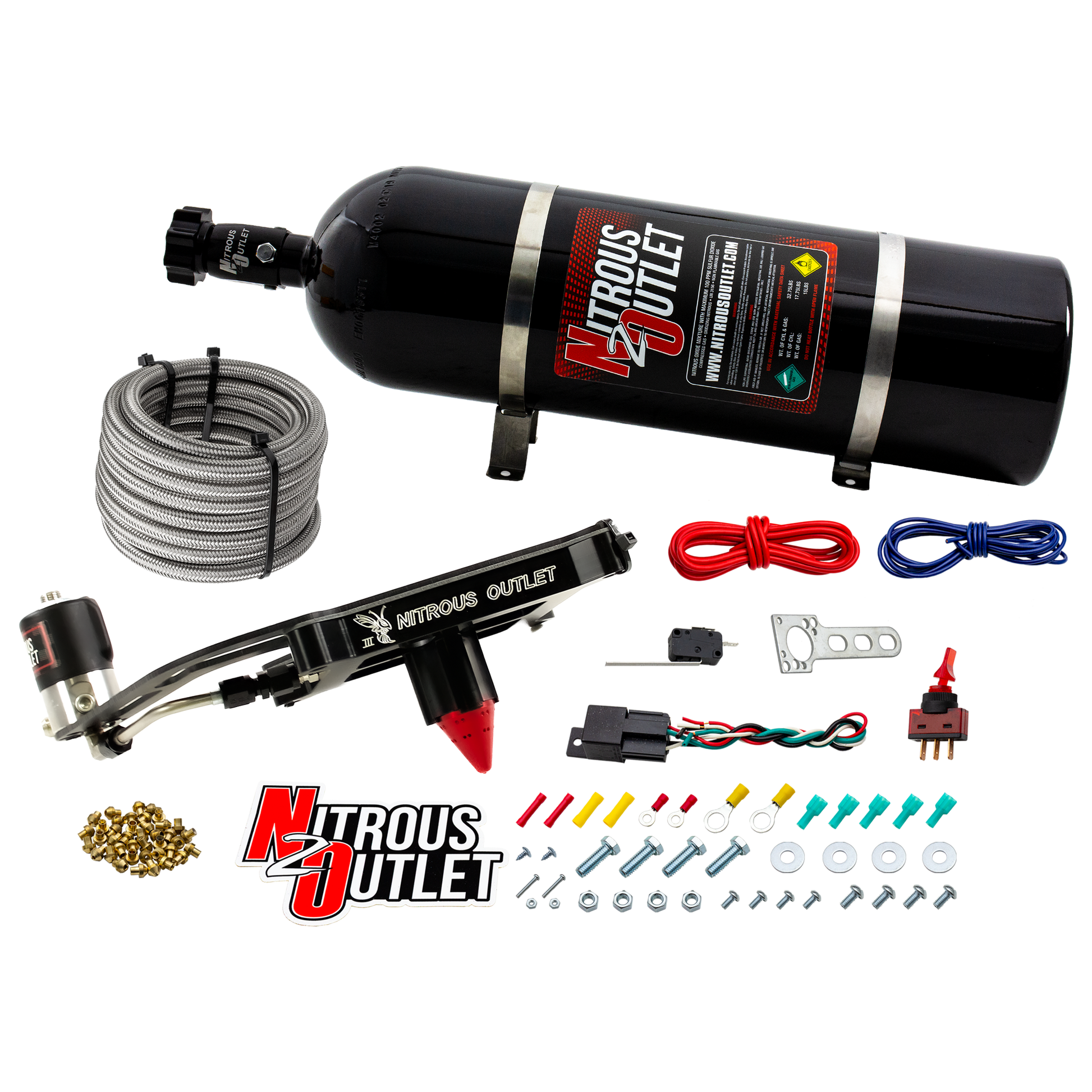 Nitrous Outlet 4150 Stinger 3 Dry System - Hard-line/.122 Nitrous Solenoid/Boomerang Solenoid Bracket - (50-500 HP)(15lb Bottle)