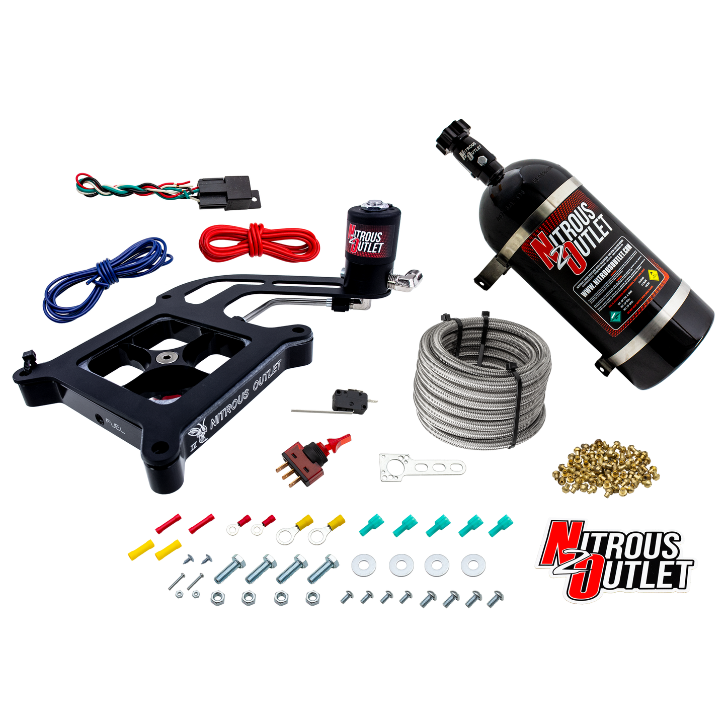 Nitrous Outlet 4150 Stinger 4 Dry System - Hard-line/.122 Nitrous Solenoid/Boomerang Solenoid Bracket - (50-500 HP)(10lb Bottle)