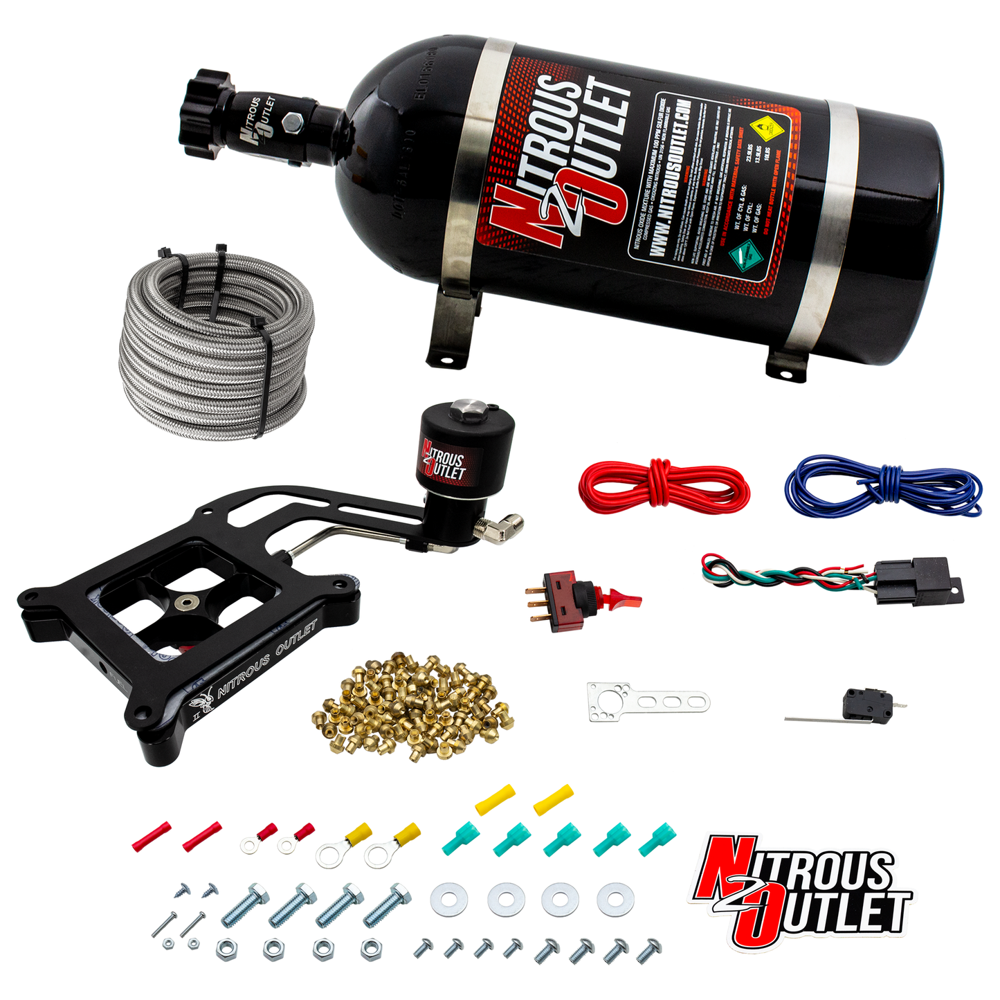 Nitrous Outlet 4150 Stinger 2 Dry Race System - Hard-line/.178 Trashcan Nitrous Solenoid/Boomerang Solenoid Bracket - (50-600 HP)(10lb Bottle)